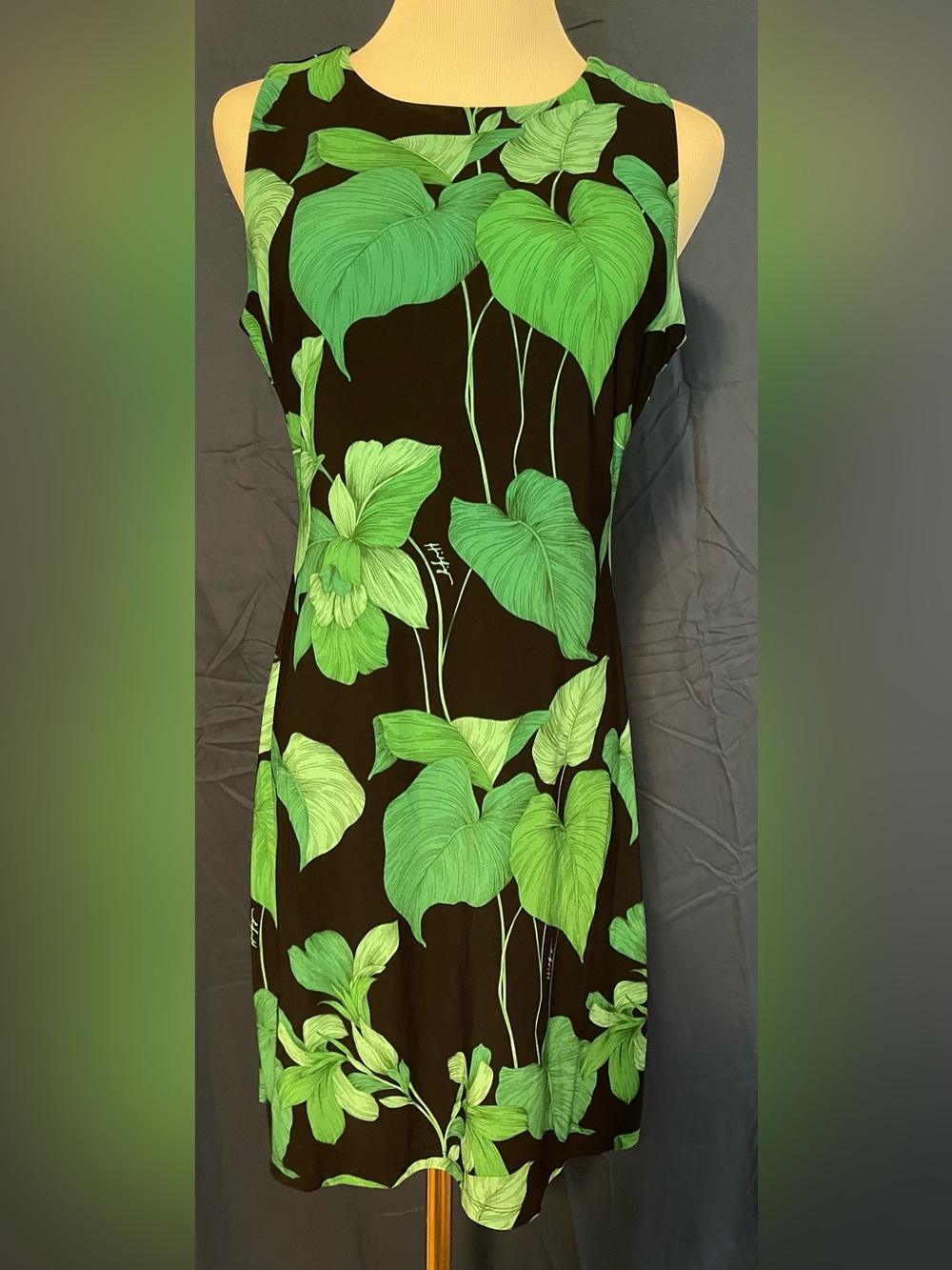 Tommy Hilfiger Black Midi Dress with Green Leaf Print